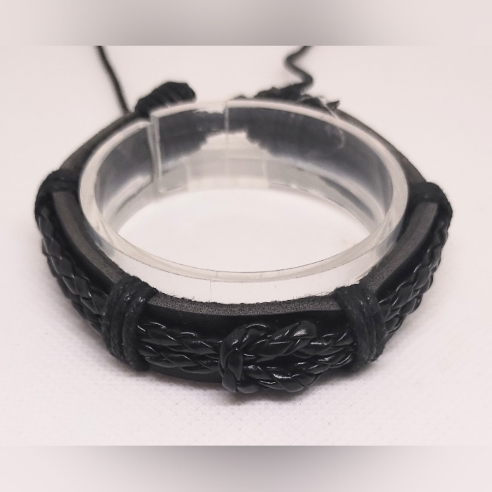 Men's Bracelet Leather Braided Black New f33